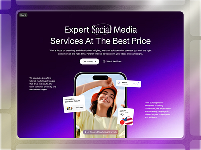 Framer Social Media Agency Hero Component - Framify Design design framer framer component library framer development framer hero component framer hero design framer hero section framer template framer templates framer website framify library hero design hero section hero section ui illustration ui web design