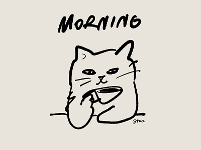 Morning Cat art artonwall blackandwhite cat character clean cofee drawing handdrawing illustration ink minimal morning print