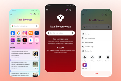 Secure Web Browser with Built-in VPN app design browser browserapp cyber security des ignconcept figma internet security mobile mobileapp privacy private browser product design secure browser vpn