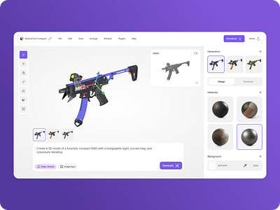 AI 3D Model Generator - Hi-Fi Wireframe ui