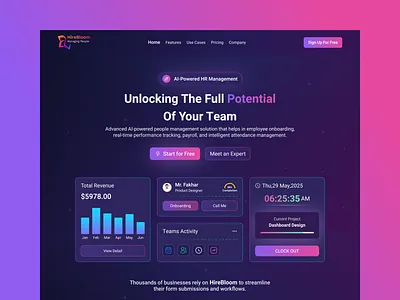HireBloom - A Management Web Landing Page UI Design figma design