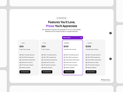 Framer Pricing Component - Framify Design framer framer component library framer development framer template framer templates framer website illustration pricing pricing sections pricing table web design