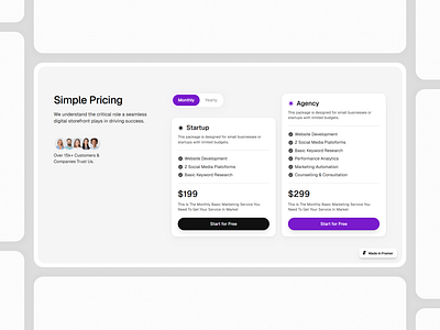 Framer Pricing Component - Framify Design design framer framer component library framer development framer template framer templates framer website illustration pricing pricing section pricing table ui web design