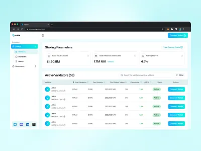 Nuklai Protocol - Web3 🚀 branding clean concept creative dashboard design figma illustration staking staking history ui uiux validators web3 web3 design web3 staking