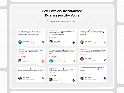 Framer Testimonial Component - Framify Design framer framer component library framer development framer template framer templates framer website illustration testimonial testimonial section web design