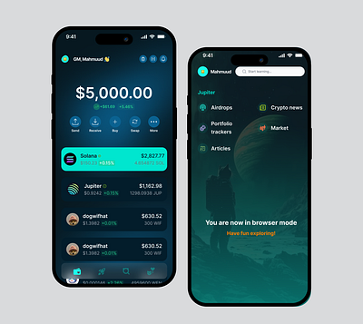 Portfolio and DApp screens for Jupiter design figma product ui ux web web3