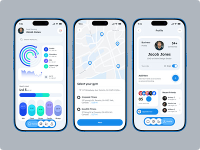 Fitness App UI Design (Home, Location & Profile) charts design dribbble fitness fitness app habit healthy home mobile app mobile design modern profile relax sport stats tracking ui ux design workout yoga