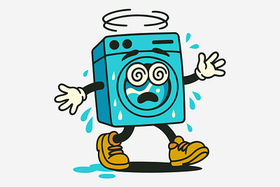 Dizzy Washing Machine cartoon character clothes design illustration laundry logo rubber hose wash washing macine