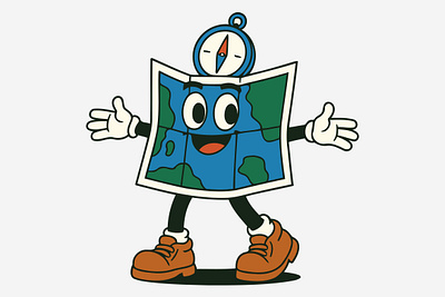 Map the Explorer cartoon character compass graphic design illustration map retro rubber hose travel