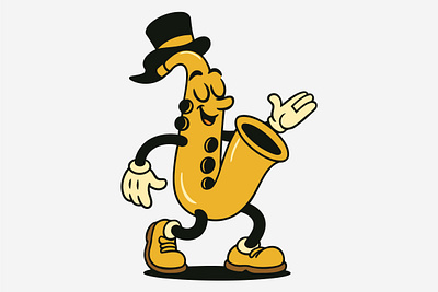 Groovy Saxophone cartoon character graphic design illustration instrument logo music retro rubber hose vector vintage
