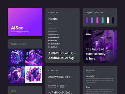 AiSec. AI-powered cyber security. ai branding concept cybersecurity dark dark mode design gradient graphic design purple security style tile typography ui ux web