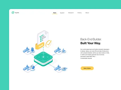 Isometric Hero Illustration api automation backend builder create delete design develop edit graphic design illustration internet isometric json software ui web yaml
