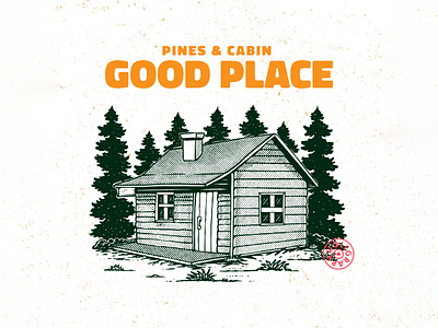 Good Place cabin design explore illustration nature outdoor pines vintagedesign woodcabin
