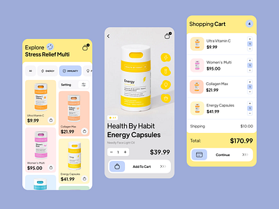 Vitamin E-commerce App app beauty colors design doctor e commerce health minimalism mobile product shopping cart store trend ui uxui vitamin