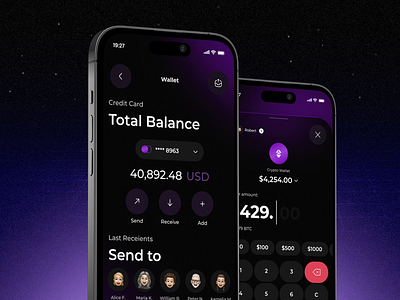 Digital wallet mobile application ui design blockchain clean design crypto app crypto trading crypto wallet cryptocurrency dark theme digital wallet finance fintech minimal ui mobile mobile app design payment product design ui ux wallet wallet app