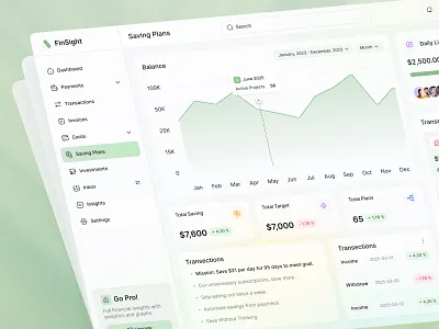 Fintech Dashboard UI - Savings Plans admin ui analytics clean dashboard digital wallet finance finance dashboard financial dashboard financial service fintech dashboard fintech dashboard ui fintech dashboard ui design interface money product design savings plans transaction ui design uiux