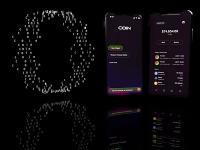coin 3d animation app branding c4d cavalry cryptoapp dashboard design motion graphics typography ui