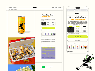 Elder - Website Responsive UI Design 3d collectio page design intuitive layout landingpage product page responsive design responsiveui shopify shopifystoredevelopment softdrinkbrand sparkling water typography ui uiux web design website menu