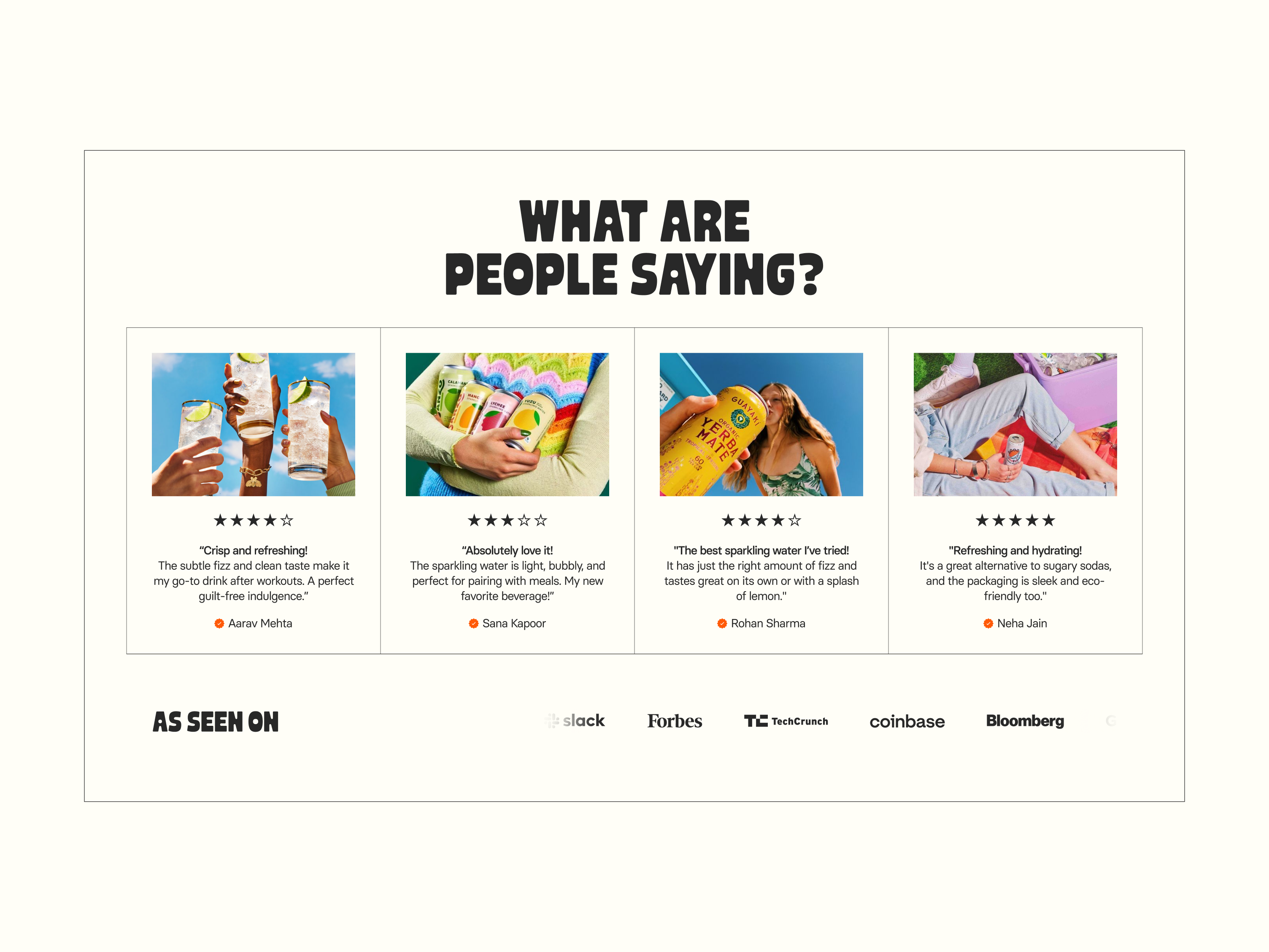 Example of eCommerce website Testimonial section