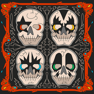 DISCOLINES KISS REMIX COVER ART album border branding colorful cover death design graphic design illustration kiss merch mushroom music psychedelic remix rock skull thunder vintage