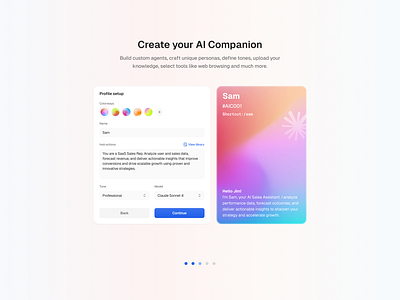 AI Assistant Onboarding ai app clean color picker design gradient instructions model onboarding product design profile prompt settings tone ui