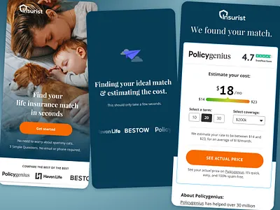 Fintech | Life Insurance Funnel and Results page design desktop financial fintech funnel graphic design website website design