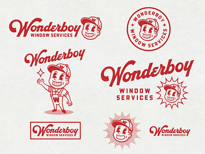 Wonder Boy 50s badge design boy boy illustration cartoon logo logo design mascot design responsive logo design retro boy retro design retro logo stamp design usa vintage logo window cleaning window services logo