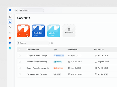 Documents folder clean ui contract contract folder contract page documents documents folder edit files folder folder folder for files folder icon folder ui hover product design saas search bar side bar table table ui web application