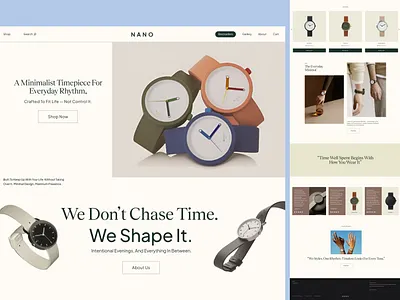 NANO – Modern Minimalist Watch Website calm clean clock ecommercewebsite fashionecommerce minimalism modern onlinestoredesign productlandingpage productshowcase store ui ux watch web website