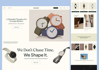 NANO – Modern Minimalist Watch Website calm clean clock ecommercewebsite fashionecommerce minimalism modern onlinestoredesign productlandingpage productshowcase store ui ux watch web website