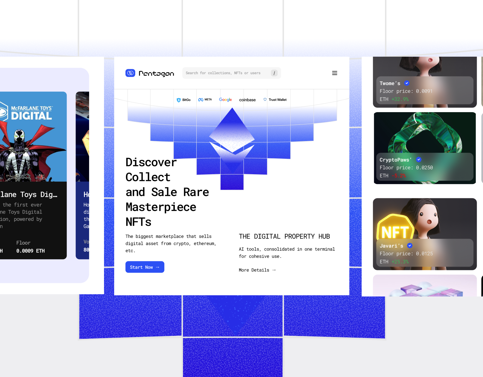 Pentagon - NFT Responsive Landing Page branding design illustration image landingpage masterpiece nft typography ui web3 website