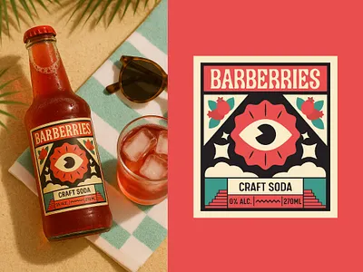 Design for craft soda barberries bottle design branding craft soda design illustration label pack packaging design soda drink vintage