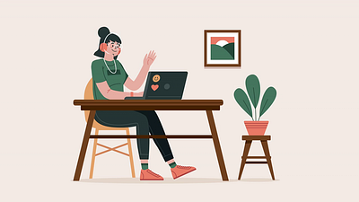 2d cartoon woman on a video call 2d cartoon woman on a video call