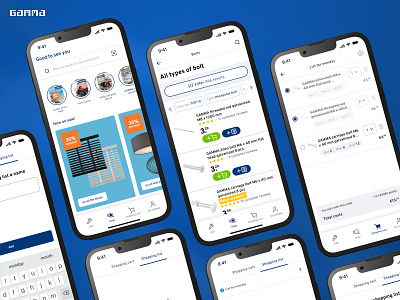 Rebuild and added functionality GAMMA mobile app as an exercise app application blue darkblue design excercise figma gamma hardwarestore icon illustration improve mobile shopping ui ux