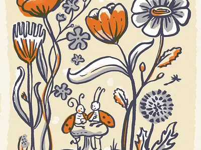 Little Friends childrens editorial illustration limited color line art sweet whimsy