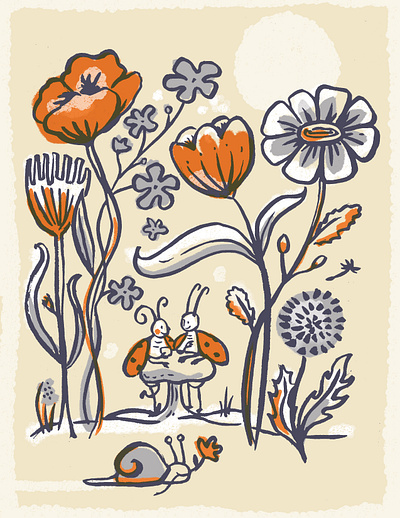 Little Friends childrens editorial illustration limited color line art sweet whimsy