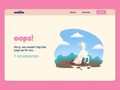 Walkies - 404 Page animal branding colourful design digital art dog dribbble playoff illustration mockup procreate puppy rebound ui ux website website design wireframe