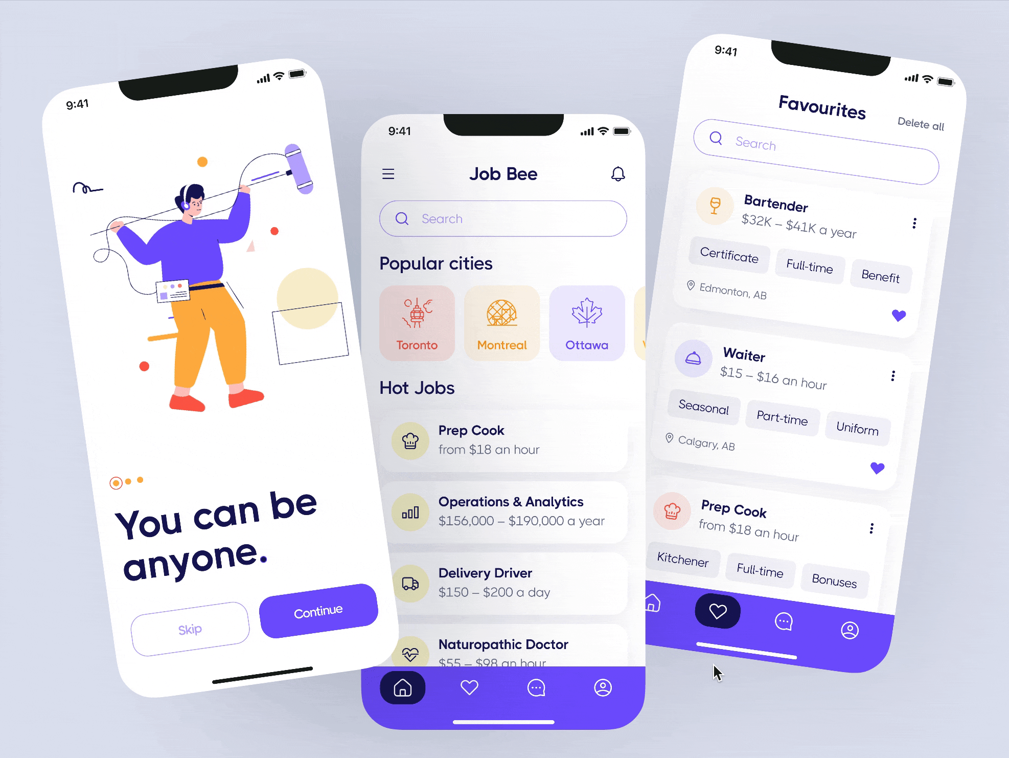 Job Search Mobile App / Work animation app blue branding card clean design figma graphic design illustration job mobile modern motion graphics purple red ui ux vector yellow