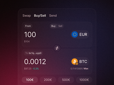 Junction Buy app bitcoin buy crypto design euro exchange form junction product swap trade transaction ui web3