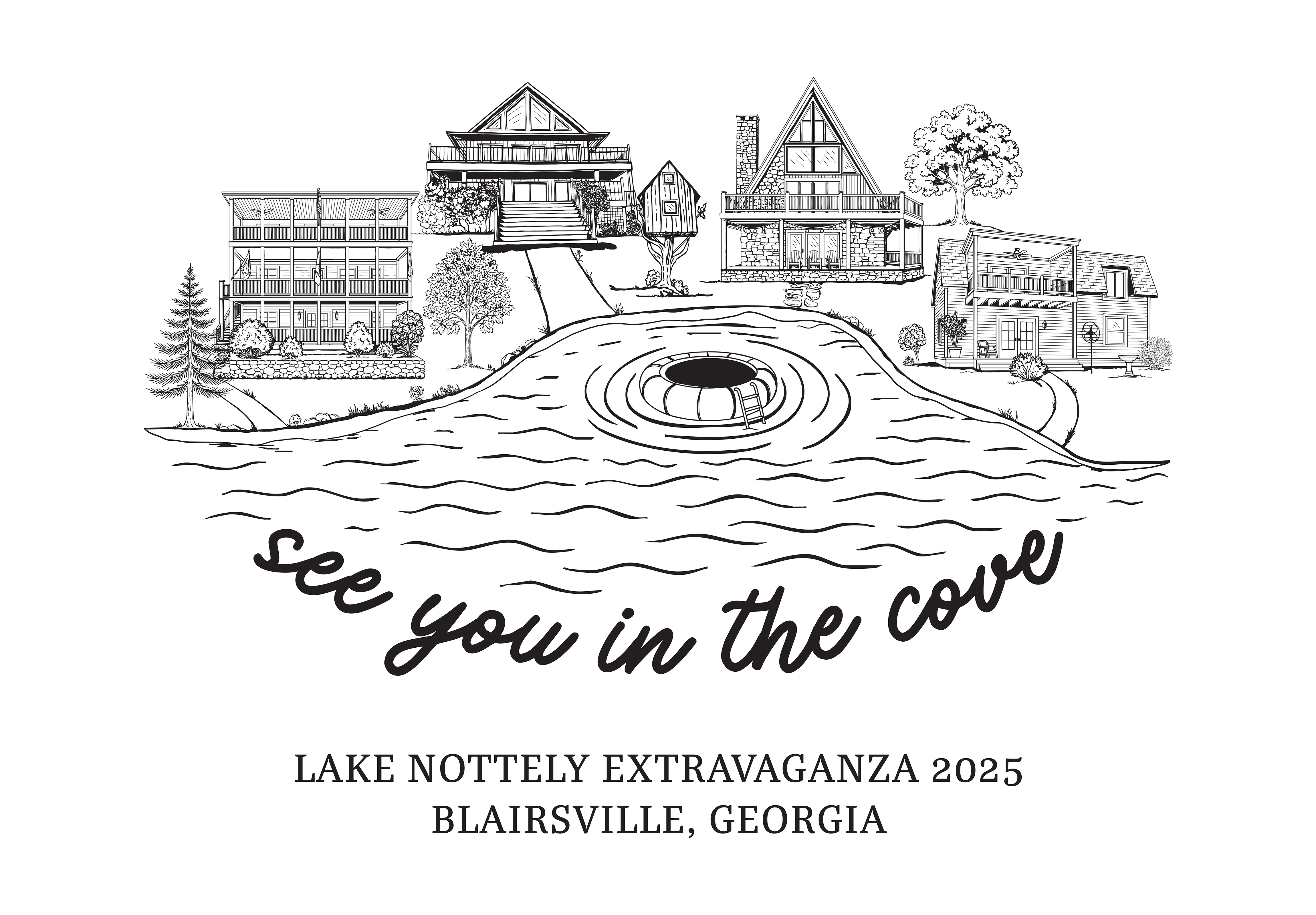 The Cove Illustration adobe fresco adobe illustrator digital art homes house house drawing illustration lake cove lake drawing line art neighbors simple illustration