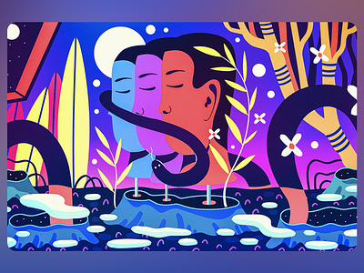 Artwork - Inner Reflection Dreamscape abstract nature artistic expression bold contrasts color harmony conceptual design deep reflection dreamscape art dual identity emotional symbolism fantasy landscape floating elements mirrored faces moonlit fantasy mystical mood night colors psychedelic scene surreal portrait surreal world vibrant palette visionary art