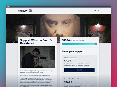 #DaiyUI 032 — Crowdfunding page crowdfunding dailyui ui user interface web design