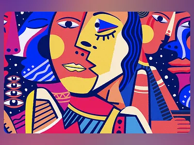 Fragmented Faces of Inner Space Illustration abstract faces abstract portrait artistic identity bold composition colorful geometry conceptual design contemporary cubism cosmic background cubist art emotional abstraction expressive lines face collage human puzzle illustration layered meaning mixed emotions modern illustration surreal expression vibrant colors visual complexity