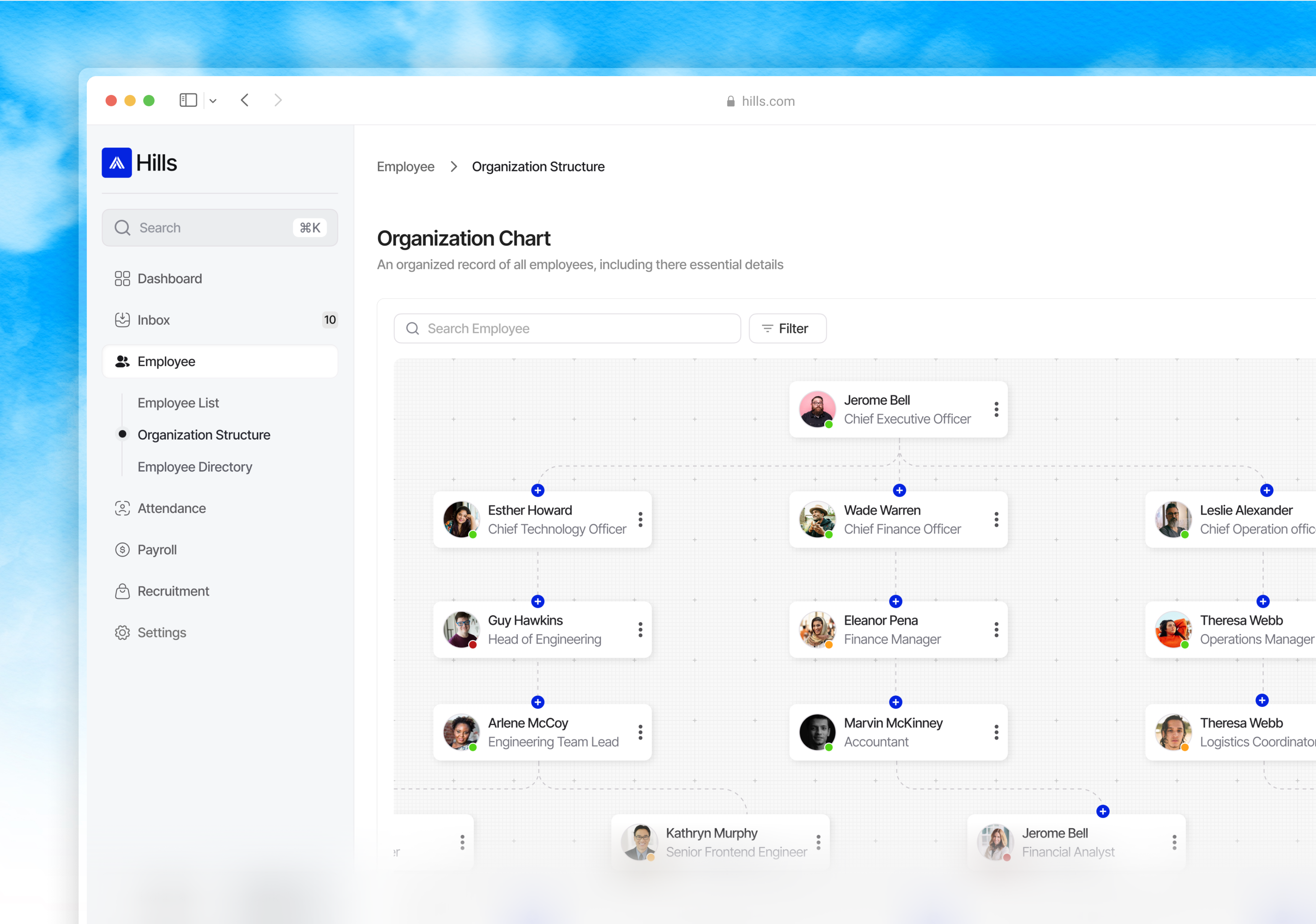 Hills - Organisation Chart graphic design product saas ui ux webapp website