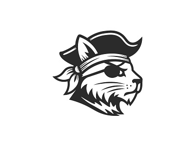 Modern Pirate Cat mascot Logo animal branding cat cat head design graphic design icon illustration logo logo design logos mascot one eye per pirate pirate cat puppy