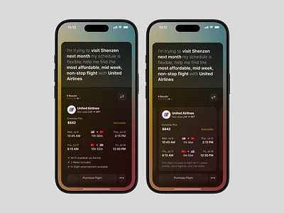 Voice-powered flight recommendations ai airfare app iphone itinerary mobile prompt travel ui voice