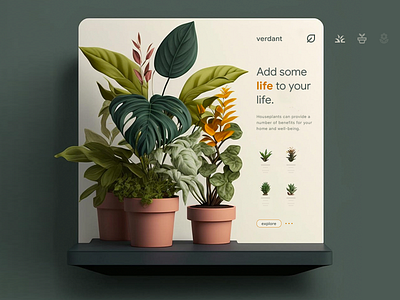 Playing with dimensional interfaces 3d app branding concept design dimensional graphic design house plants plants render simple ui web design website