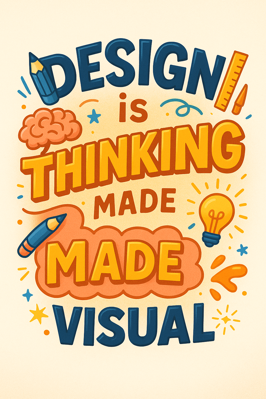 Design is Thinking Made Visual - Lettering Challenge artwork brain challenge colorful creative creativity design designer dribbble graphic illustration inspiration lettering light bulb pencil quote ruler thinking typography visual