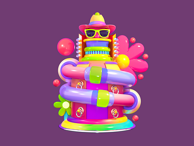 Funky Bloom Bot Parade Artwork abstract art bold palette candy colors cartoon character illustration digital model fantasy flower details fun character funky robot futuristic fashion glossy surface playful sculpture retro future shiny texture surreal toy toy concept vibrant design whimsical vibe