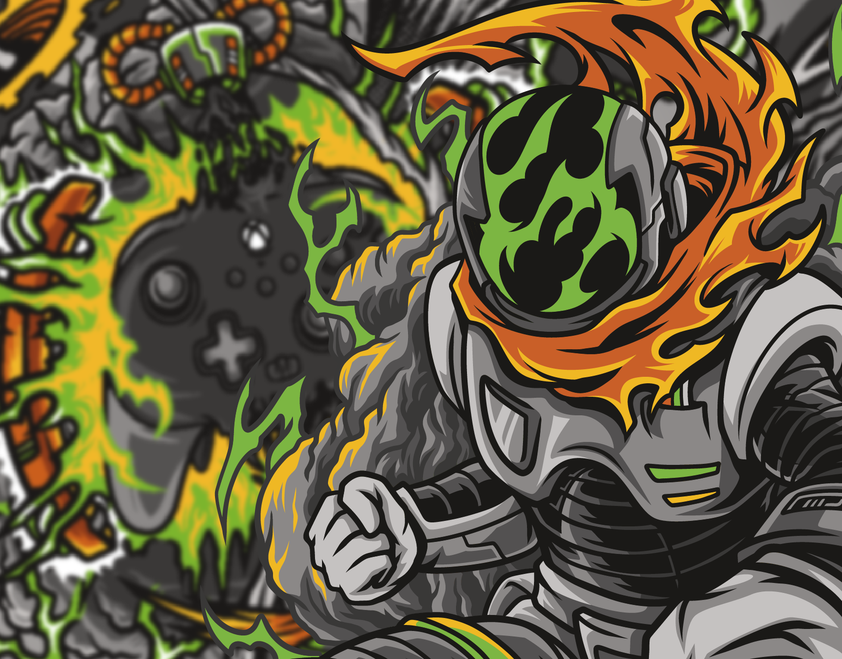 Fusion Pro 2 | Illustration for Packaging alien branding controller custom design design game gaming illustration project space urban vector xbox